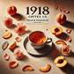 Top-down minimalist image of 1918 Coffee Co.'s Peach Paradise tea, featuring a teacup surrounded by scattered peach slices and rose petals. The warm sunset-inspired tones create a tropical and refreshing atmosphere, highlighting the fruity and floral essence of the tea